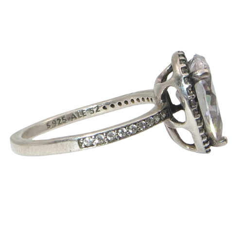 PANDORA 192835C01 Sparkling Pear Halo Clear CZ Solitaire Ring
