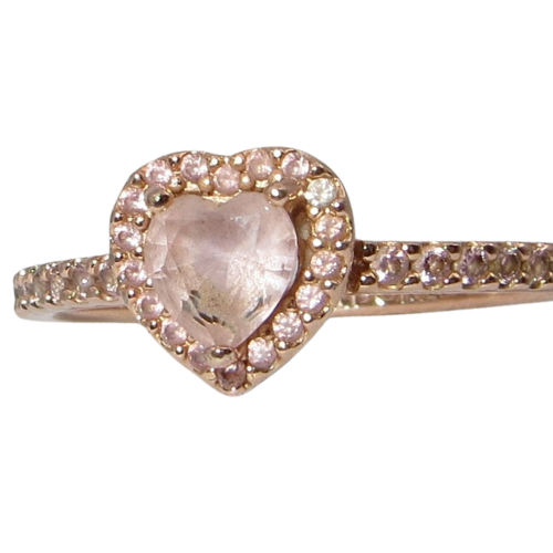 PANDORA 188421C01 Sparkling Elevated Pink CZ Size 9.5 Heart Rose Gold Woman's Ring