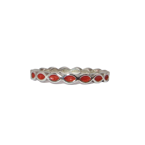 PANDORA 190884EN17 Better Together Size 8 Red Enamel and Sterling Woman's Stacking Ring 