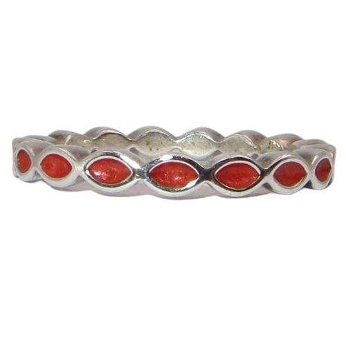 PANDORA 190884EN17 Better Together Size 8 Red Enamel and Sterling Woman's Stacking Ring