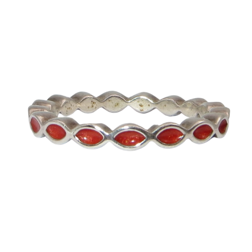 PANDORA 190884EN17 Better Together Size 8 Red Enamel and Sterling Woman's Stacking Ring